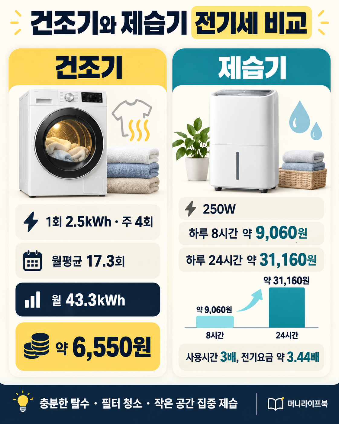 건조기와 제습기 월 전기요금 비교