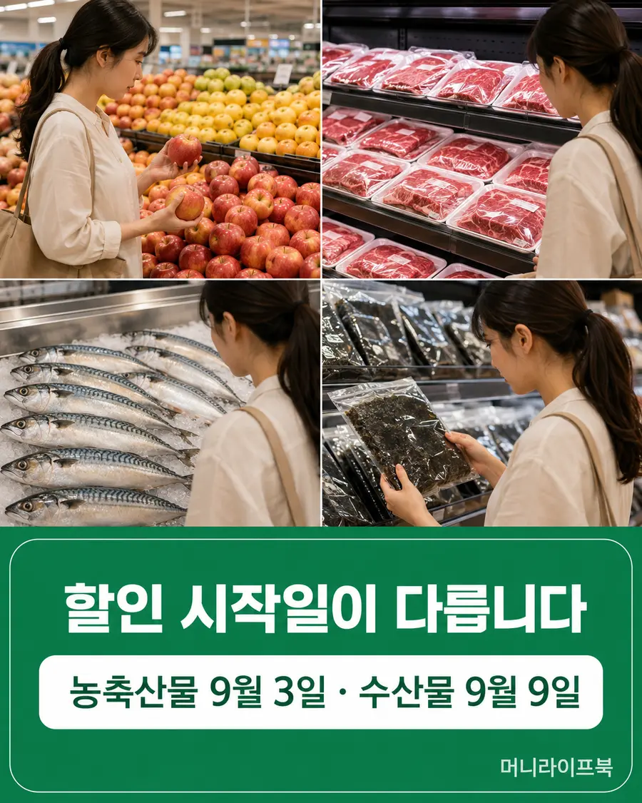 농축산물과 수산물 할인 시작일 요약 이미지