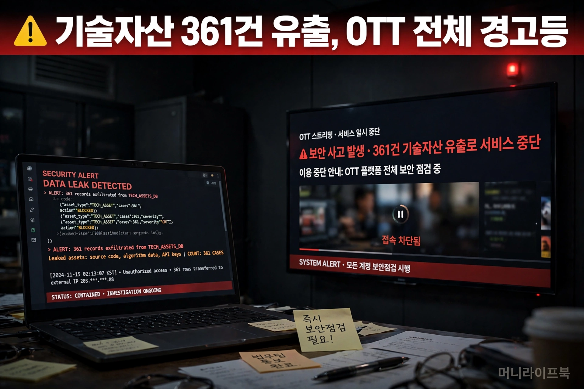 기술자산 361건 유출 OTT 전체 경고등 이미지