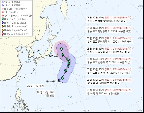 제17호 태풍 낭카 예상경로 (기상청 제공)